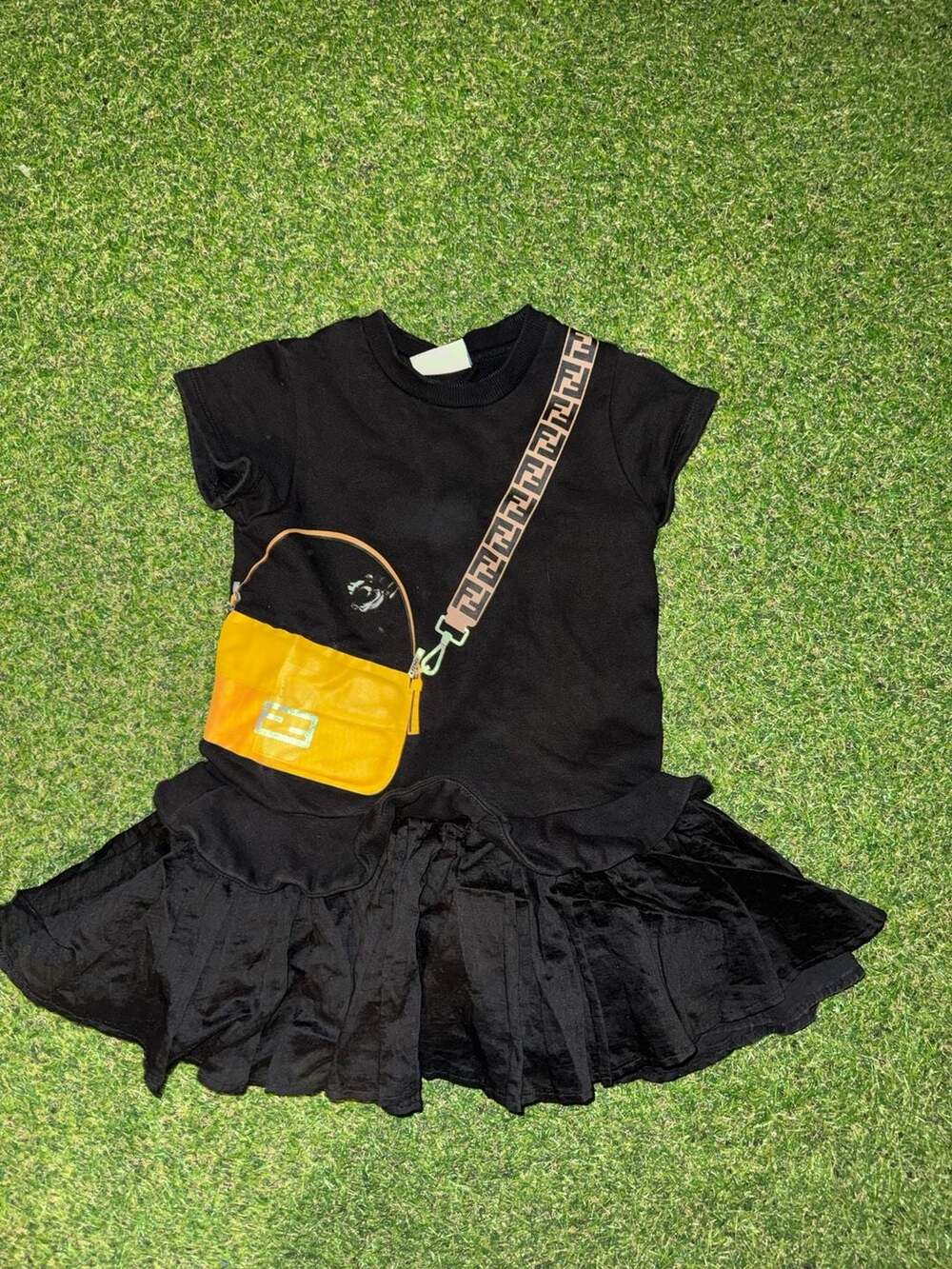 Fendi Kids Crossbody Bag Print Dress Size 3A Black